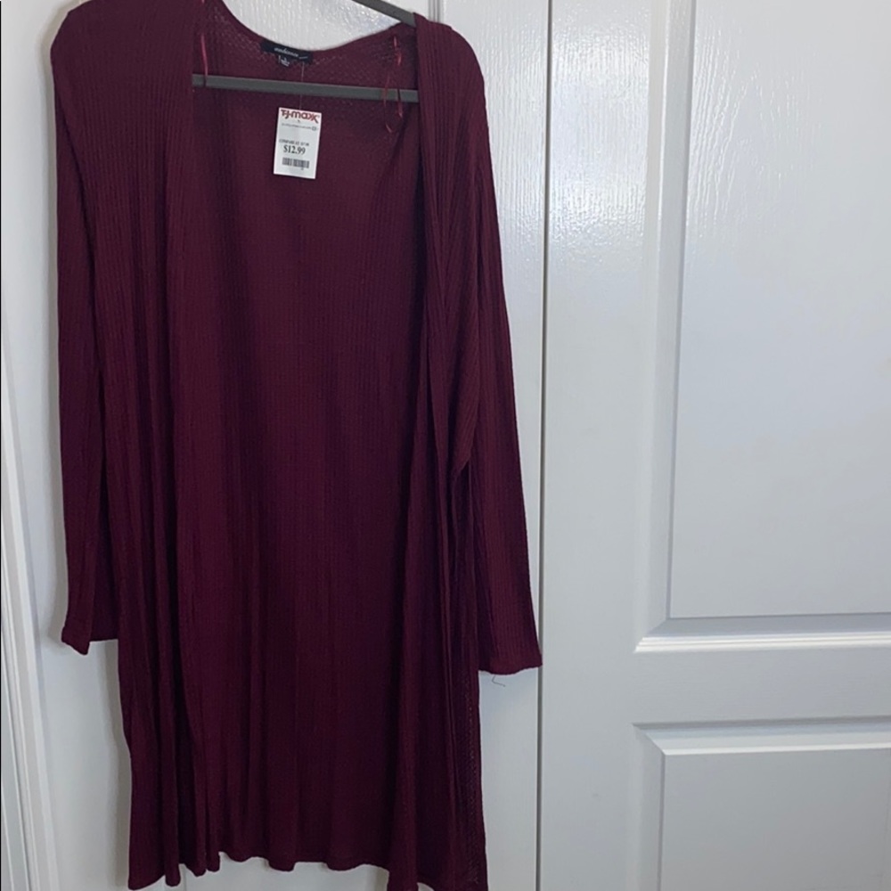 Dark plum cardigan longer fit slit on both sides
